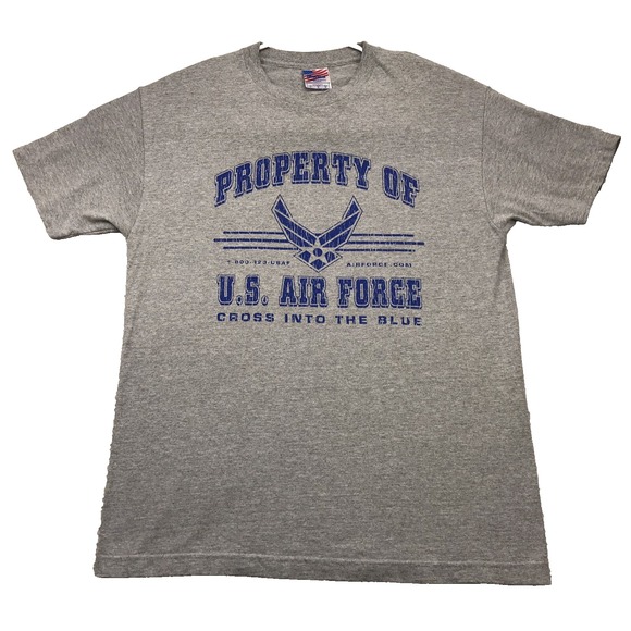 Y2K 90s US Air‎ Force T-Shirt Mens MEDIUM Gray Spellout Distressed MADE IN USA - Picture 1 of 12